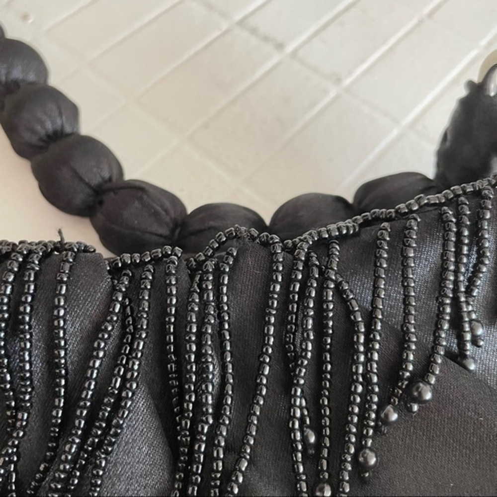 $15 SALE Baguette Purse Black Bead Fringe Evening Holiday Party BIJOUX TERNER - Picture 6 of 7